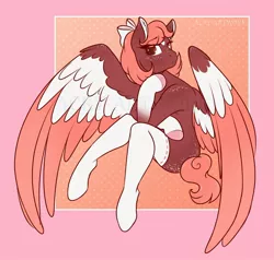 Size: 1600x1524 | Tagged: safe, artist:acry-artwork, derpibooru import, oc, oc:sugar spice, unofficial characters only, anthro, pegasus, pony, bow, clothes, female, freckles, socks, solo, wings