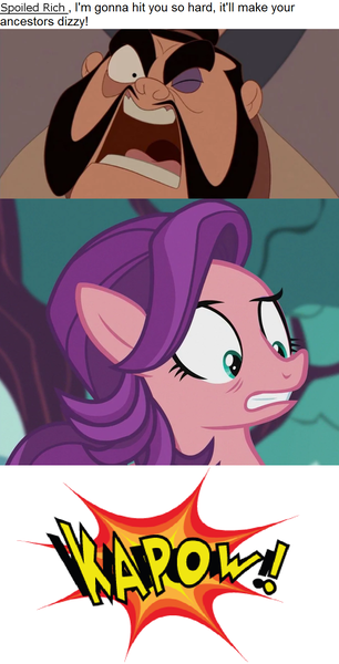 Size: 796x1561 | Tagged: safe, artist:mega-poneo, derpibooru import, edit, edited screencap, screencap, spoiled rich, earth pony, human, pony, crusaders of the lost mark, angry, comic, crossover, dialogue, female, kapow, male, mare, mulan, punch, screencap comic, yao