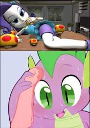 Size: 720x1028 | Tagged: suggestive, artist:scalelover, artist:shrunkenlover, derpibooru import, edit, rarity, spike, equestria girls, 3d, bedroom eyes, eating, eyeshadow, female, giantess, growth, lidded eyes, macro, makeup, mega mushroom, meme, moaning, moaning in pleasure, pencil skirt, reaction image, seductive, sexy, source filmmaker, stupid sexy rarity, suggestive eating, super mario bros., sweating towel guy