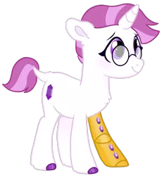 Size: 1852x1989 | Tagged: safe, artist:bubaiuv, deleted from derpibooru, derpibooru import, oc, pony, unicorn, amputee, female, glasses, magical lesbian spawn, mare, offspring, parent:maud pie, parent:rarity, parents:rarimaud, prosthetic leg, prosthetic limb, prosthetics, simple background, solo, transparent background