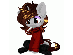 Size: 800x600 | Tagged: safe, artist:thieftea, derpibooru import, oc, oc:shruggy, unofficial characters only, pony, unicorn, animated, blinking, clothes, gif, runny nose, sick, socks, solo, sweater, thermometer