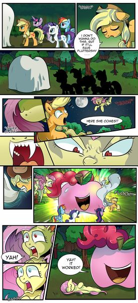 Size: 1280x2788 | Tagged: safe, artist:candyclumsy, derpibooru import, idw, applejack, fluttershy, pinkie pie, rainbow dash, rarity, twilight sparkle, twilight sparkle (alicorn), alicorn, bat pony, earth pony, pegasus, pony, unicorn, spoiler:comic, spoiler:comic32, apple, apple pinkie, bat ponified, comic, flutterbat, food, giant apple, mane six, race swap, species swap