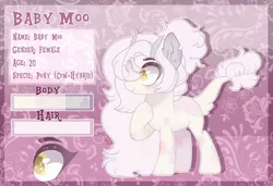 Size: 1280x877 | Tagged: safe, artist:sugaryicecreammlp, derpibooru import, oc, oc:baby moo, cow, cow pony, pony, female, high res, horns, mare, reference sheet, solo