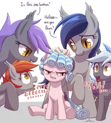 Size: 1316x1458 | Tagged: safe, artist:stoic5, derpibooru import, cozy glow, oc, oc:echo, oc:midnight blossom, bat pony, pony, /mlp/, bat ponified, bat pony oc, bat wings, bully, bullying, cozy glow is not amused, cozybetes, cozybuse, cute, eeee, female, filly, foal, race swap, requested art, simple background, sitting, white background, wings