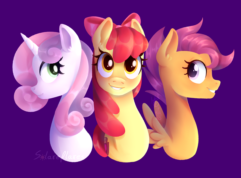 Size: 3000x2213 | Tagged: safe, artist:solareflares, derpibooru import, apple bloom, scootaloo, sweetie belle, earth pony, pegasus, pony, unicorn, art, cutie mark, cutie mark crusaders, drawing, high res