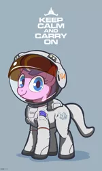Size: 1200x2000 | Tagged: safe, artist:darkdoomer, derpibooru import, diamond tiara, pony, astronaut, colored, coronavirus, covid-19, female, filly, flat colors, keep calm and carry on, looking at you, positive ponies, poster, simple background, solo, spacesuit