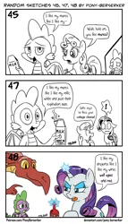 Size: 1320x2309 | Tagged: safe, artist:pony-berserker, derpibooru import, basil, rarity, spike, sweetie belle, dragon, pony, unicorn, alcohol, breaking the fourth wall, comic, cutie mark, derp, empty eyes, female, filly, karma, magic, male, milk, monochrome, payback's a bitch, pony-berserker's twitter sketches, pun, razer, shipping, shipping denied, simple background, sketch, sparity, speech bubble, straight, talking to viewer, telekinesis, the cmc's cutie marks, this will end in pain, this will end in tears, white background, wine, winged spike