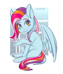 Size: 1700x2000 | Tagged: source needed, safe, derpibooru import, oc, oc:dolly, pegasus, pony, freckles, looking at you, raised hoof, simple background