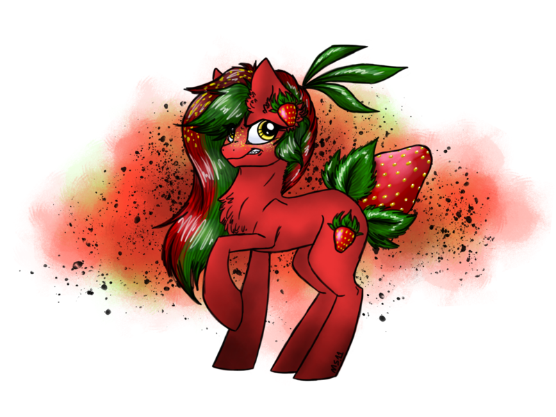 Size: 2048x1536 | Tagged: safe, artist:melonseed11, derpibooru import, oc, unofficial characters only, original species, pony, female, food, mare, simple background, solo, strawberry, transparent background