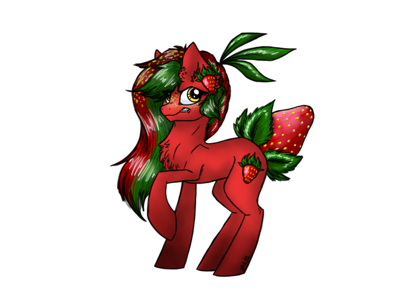 Size: 2048x1536 | Tagged: safe, artist:melonseed11, derpibooru import, oc, unofficial characters only, original species, pony, female, food, mare, simple background, solo, strawberry, strawberry pony, transparent background