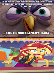 Size: 1024x1374 | Tagged: safe, derpibooru import, edit, edited screencap, screencap, sunset shimmer, equestria girls, equestria girls series, rollercoaster of friendship, anger management, angry, angry birds, judge peckinpah, meme, rage, rageset shimmer, shrunken pupils, the angry birds movie, wrong aspect ratio