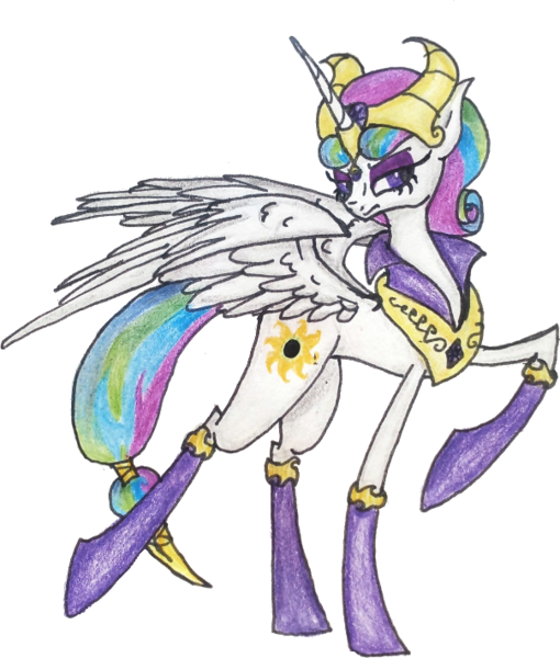 Size: 604x710 | Tagged: safe, artist:mysteriousshine, derpibooru import, idw, princess celestia, alicorn, pony, clothes, evil celestia, female, frown, mare, peytral, raised hoof, simple background, socks, solo, traditional art, transparent background