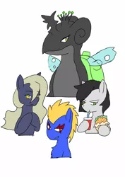 Size: 1451x2048 | Tagged: safe, artist:omegapony16, derpibooru import, queen chrysalis, oc, earth pony, lapras, chest fluff, chrysalapras, drinking, earth pony oc, eating, female, hoof hold, hooves to the chest, male, mare, pokefied, pokémon, simple background, smiling, species swap, stallion, white background