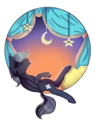 Size: 1066x1360 | Tagged: safe, artist:rcdesenhista, derpibooru import, oc, oc:helium star, unofficial characters only, bat pony, pony, commission, curtains, male, simple background, sleeping, solo, stars, sunset, transparent background, window, ych result