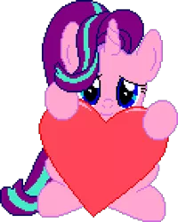 Size: 1150x1440 | Tagged: safe, artist:comfydove, derpibooru import, editor:cocoa bittersweet, starlight glimmer, pony, unicorn, female, heart, holding, looking at you, manepxls, mare, pixel art, pxls.space, simple background, smiling, solo, transparent background