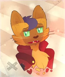 Size: 1970x2317 | Tagged: abyssinian, anthro, artist:xrandomgurl, bust, capperbetes, capper dapperpaws, chest fluff, clothes, coat, cute, derpibooru import, ear fluff, male, my little pony: the movie, open mouth, safe, solo, watermark, whiskers