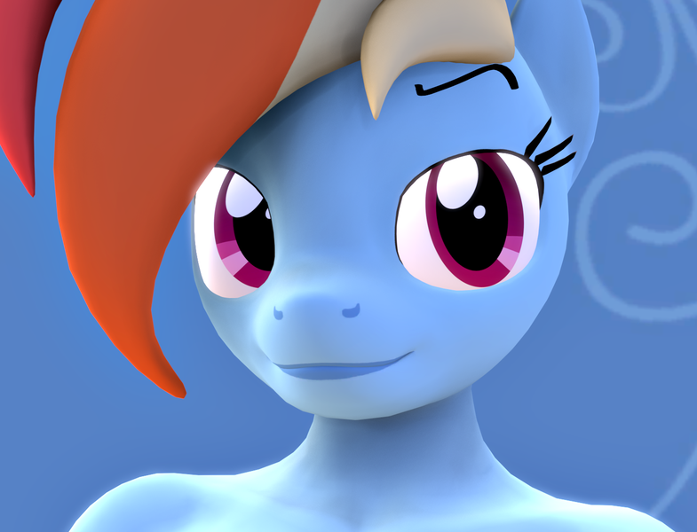 Size: 1413x1080 | Tagged: 3d, anthro, artist:camtwosix, bust, derpibooru import, dreamworks face, female, looking at you, nexgen, nudity, questionable, rainbow dash, solo, solo female, source filmmaker, wingless