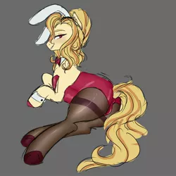 Size: 2048x2048 | Tagged: anus cameltoe, artist:fannytastical, bedroom eyes, blushing, bunny ears, bunny suit, butt, clothes, crystal pony, cuffs (clothes), derpibooru import, dock, futa, grin, intersex, oc, oc:lucky lightshow, pantyhose, plot, side, simple background, smiling, solo, solo futa, suggestive, unofficial characters only