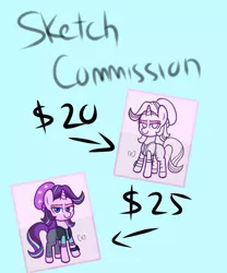 Size: 1500x1800 | Tagged: safe, artist:handgunboi, derpibooru import, starlight glimmer, pony, advertisement, colored, commission, commission info, sketch