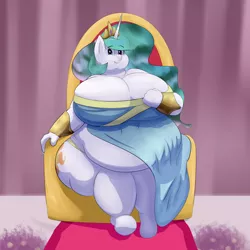 Size: 2500x2500 | Tagged: alicorn, alternate version, anthro, artist:lupin quill, bbw, belly, big belly, big breasts, breasts, busty princess celestia, chubby cheeks, chubbylestia, cleavage, clothes, derpibooru import, double chin, dress, fat, female, huge breasts, impossibly large breasts, obese, panties, princess celestia, solo, solo female, ssbbw, suggestive, tattoo, thighs, throne, throne room, thunder thighs, tight clothing, underwear, unguligrade anthro, wide hips