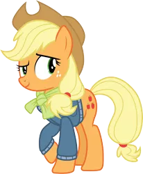 Size: 3000x3640 | Tagged: safe, artist:cloudyglow, artist:yanoda, derpibooru import, applejack, earth pony, pony, triple pony dare ya, .ai available, cowboy hat, cutie mark, female, freckles, hat, mare, raised hoof, simple background, solo, stetson, transparent background, vector