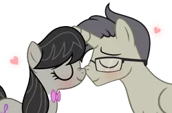 Size: 1557x1026 | Tagged: safe, artist:darbypop1, derpibooru import, octavia melody, oc, oc:nico (i-mlp2020), pony, unicorn, canon x oc, female, glasses, male, nicotavia, nuzzling, simple background, stallion, straight, transparent background