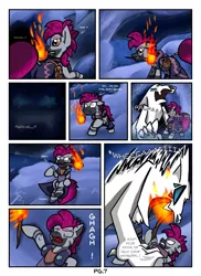 Size: 3436x4725 | Tagged: safe, artist:khaki-cap, derpibooru import, oc, oc:zjin, oc:zjin-wolfwalker, wolf, zebra, comic:coldness, animal, cave, clothes, dress, fire, ice cave, page, text, torch, zebra oc