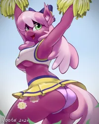 Size: 800x1000 | Tagged: suggestive, artist:iloota, derpibooru import, cheerilee, anthro, earth pony, adorasexy, armpits, boobs and butt pose, breasts, busty cheerilee, butt, cheeribetes, cheerileeder, cheerleader, clothes, cute, ear fluff, female, flowerbutt, mare, open mouth, panties, pink panties, pink underwear, sexy, sideboob, skirt, solo, solo female, underboob, underwear, upskirt