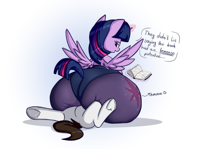 Size: 3440x2636 | Tagged: questionable, artist:andesblorps, derpibooru import, twilight sparkle, twilight sparkle (alicorn), oc, oc:neo star, alicorn, pony, book, butt, butt expansion, canon x oc, chubby twilight, clothes, faceful of ass, facesitting, fat, female, frog (hoof), growth, huge butt, implied butt expansion, impossibly large butt, large butt, levitation, looking back, magic, male, mare, pantyhose, spell, spellbook, spread wings, stallion, starkle, telekinesis, the ass was fat, twibutt, twilard sparkle, twilight has a big ass, underhoof, wingboner, wings