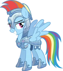 Size: 2300x2607 | Tagged: armor, artist:midnite99, crystal guard armor, derpibooru import, grin, rainbow dash, safe, simple background, smiling, spread wings, the crystal empire, transparent background, vector, wings