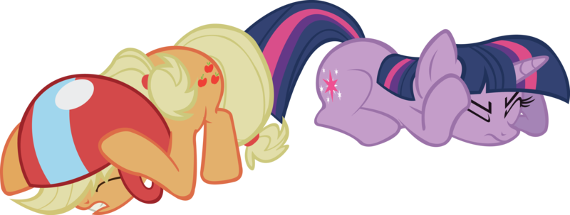 Size: 3894x1473 | Tagged: safe, artist:midnite99, derpibooru import, applejack, twilight sparkle, unicorn, lesson zero, eyes closed, helmet, simple background, transparent background, unicorn twilight, vector