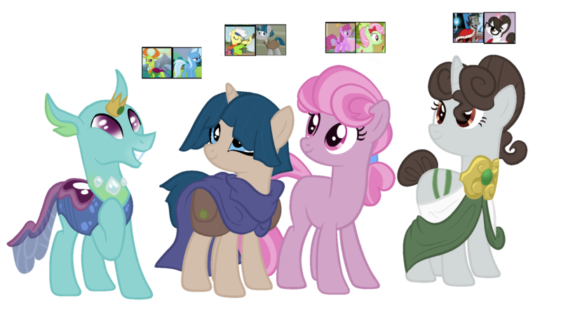 Size: 2045x1164 | Tagged: safe, artist:ari-10, derpibooru import, oc, changeling, earth pony, unicorn, base used, female, interspecies offspring, magical lesbian spawn, male, next generation, offspring, parent:berry punch, parent:fiddlesticks, parent:florina tart, parent:king sombra, parent:raven, parent:stygian, parent:thorax, parent:trixie, simple background, transparent background