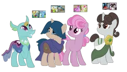 Size: 2045x1164 | Tagged: safe, artist:ari-10, derpibooru import, oc, changeling, earth pony, unicorn, base used, female, interspecies offspring, magical lesbian spawn, male, next generation, offspring, parent:berry punch, parent:fiddlesticks, parent:florina tart, parent:king sombra, parent:raven, parent:stygian, parent:thorax, parent:trixie, simple background, transparent background