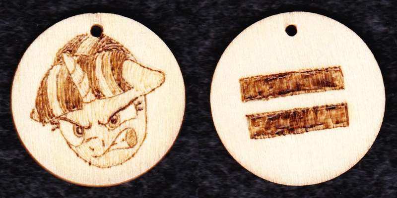 Size: 1014x507 | Tagged: artist:malte279, communism, craft, cutie mark, derpibooru import, equal cutie mark, evil starlight, jewelry, pendant, pyrography, safe, stalin glimmer, starlight glimmer, traditional art, wood