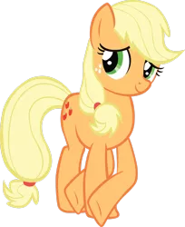 Size: 2214x2709 | Tagged: safe, artist:midnite99, derpibooru import, applejack, earth pony, pony, the last roundup, crossed hooves, cute, jackabetes, missing accessory, simple background, solo, transparent background, vector