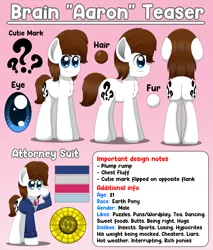 Size: 5100x5999 | Tagged: safe, artist:aarondrawsarts, derpibooru import, oc, oc:brain teaser, earth pony, both cutie marks, butt, chest fluff, clothes, earth pony oc, glasses, male, plot, reference sheet, suit