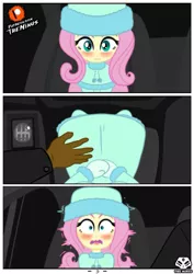 Size: 751x1063 | Tagged: suggestive, artist:theminus, derpibooru import, fluttershy, comic:fluttershy the dark secret, equestria girls, bad touch, comic, interracial, personal space invasion, solo, stranger danger, touching, younger