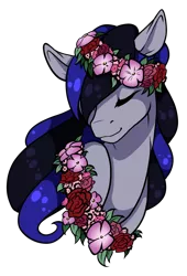 Size: 1024x1504 | Tagged: safe, artist:oneiria-fylakas, derpibooru import, oc, unofficial characters only, pegasus, pony, bust, eyes closed, female, floral head wreath, flower, mare, portrait, simple background, solo, transparent background