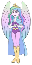 Size: 800x1604 | Tagged: safe, artist:sugar-loop, derpibooru import, princess celestia, equestria girls, clothes, crossover, crown, female, jewelry, principal celestia, regalia, royalty, she-ra, she-ra and the princesses of power, simple background, smiling, solo, transparent background, wings