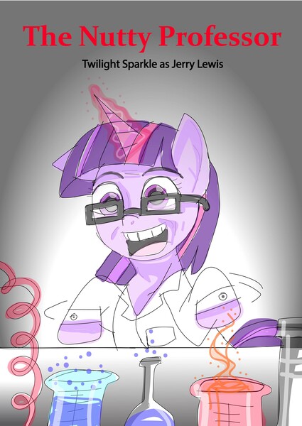 Size: 3423x4828 | Tagged: safe, derpibooru import, twilight sparkle, unicorn, digital art, experiment, glasses, jerry lewis, nutty, parody, professor, reference, science, the nutty professor