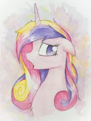 Size: 3024x4032 | Tagged: safe, artist:papersurgery, derpibooru import, princess cadance, alicorn, pony, bust, female, mare, solo, traditional art, watercolor painting