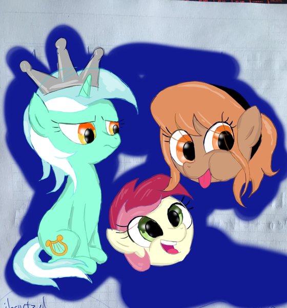 Size: 2969x3183 | Tagged: safe, artist:background basset, derpibooru import, lyra heartstrings, roseluck, oc, oc:thingpone, alien, earth pony, pony, unicorn, crown, floating head, jewelry, regalia, sketch, sketch dump