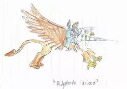 Size: 1280x897 | Tagged: artist:horsesplease, chinese text, derpibooru import, female, flying, gilda, human, italian, knight, lance, lined paper, male, orlando furioso, pidge, prince, safe, traditional art, unamused, voltron, voltron legendary defender, weapon