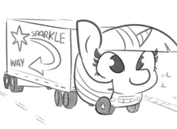 Size: 757x553 | Tagged: safe, artist:tjpones, derpibooru import, twilight sparkle, ponified, object pony, original species, truck pony, female, grayscale, has magic gone too far?, has science gone too far?, horn, megabyte, monochrome, simple background, solo, species swap, truck, trucklight sparkle, wat, what has magic done, what has science done, white background