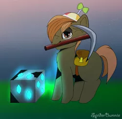 Size: 1997x1957 | Tagged: artist:spider_bunnie, button mash, cute, derpibooru import, diamond, fanart, glow, minecraft, pickaxe, safe, simple background, simple shading, solo