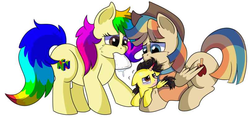 Size: 1280x617 | Tagged: safe, artist:rainbowtashie, author:bigonionbean, derpibooru import, braeburn, wind waker (character), oc, oc:rainbow tashie, oc:spicy cider, oc:tommy the human, alicorn, earth pony, pegasus, pony, alicorn oc, australia, australian, clothes, colt, commissioner:bigonionbean, cowboy hat, cutie mark, dawwww, female, fusion, fusion:spicy cider, hat, horn, in pain, jumpsuit, male, mare, nintendo 64, sad, sick, simple background, stallion, suffering, towel, transparent background, wings, worried