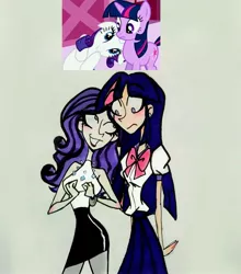 Size: 2605x2959 | Tagged: artist:citi, derpibooru import, human, humanized, rarity, safe, scene interpretation, screencap, screencap reference, skinny, the ticket master, traditional art, twilight sparkle