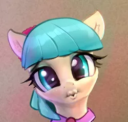 Size: 596x570 | Tagged: safe, artist:hexado, derpibooru import, coco pommel, earth pony, pony, bust, female, human lips, looking at you, mare, portrait, puckered lips, solo
