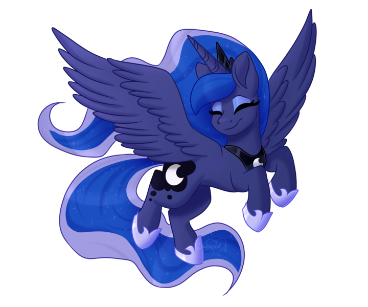 Size: 6000x5000 | Tagged: safe, artist:lavenderheartsmlp, derpibooru import, princess luna, alicorn, pony, absurd resolution, cute, eyes closed, female, lunabetes, mare, simple background, smiling, solo, spread wings, transparent background, wings