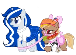 Size: 3510x2512 | Tagged: safe, artist:aepp, derpibooru import, oc, oc:balmoral, oc:patty (ice1517), unofficial characters only, earth pony, pony, unicorn, american flag, annoyed, base used, bow, bridle, burger, cheese, clothes, collar, commission, converse, female, flag, food, freckles, hair bow, hat, jersey, ketchup, kilt, lettuce, mare, mustard, open mouth, raised hoof, raised leg, saddle, sauce, scotland, shoes, simple background, socks, sweater, tack, transparent background, underhoof, ych result